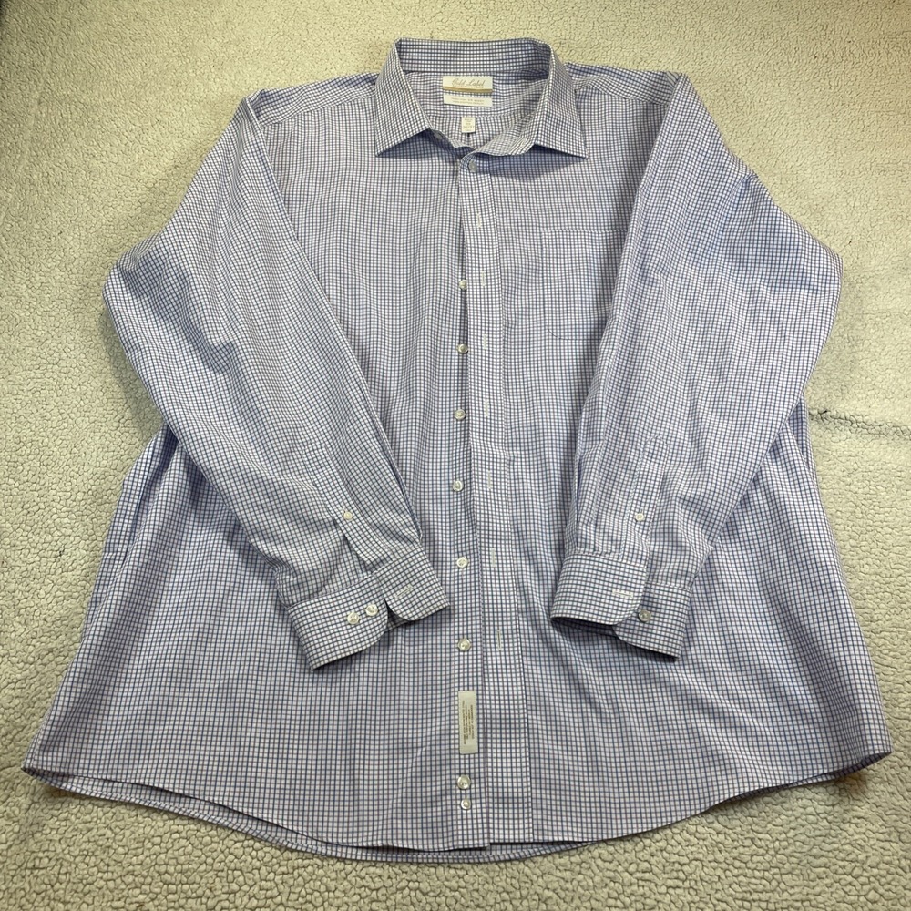 Roundtree & Yorke Dress Shirt Mens 19 36/37 Tall Blue Purple Gold Label Non-Iron